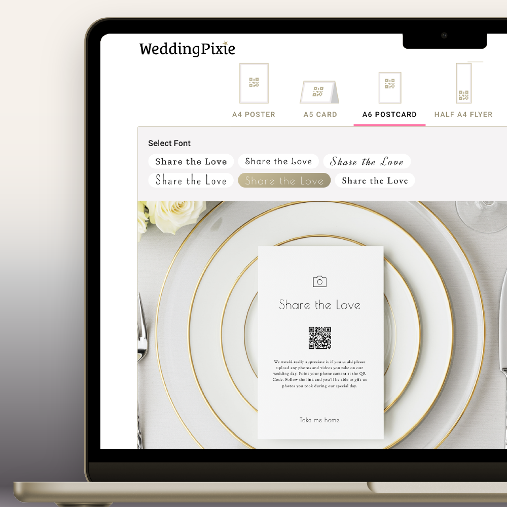 Wedding QR code signage example with a simple black and white design