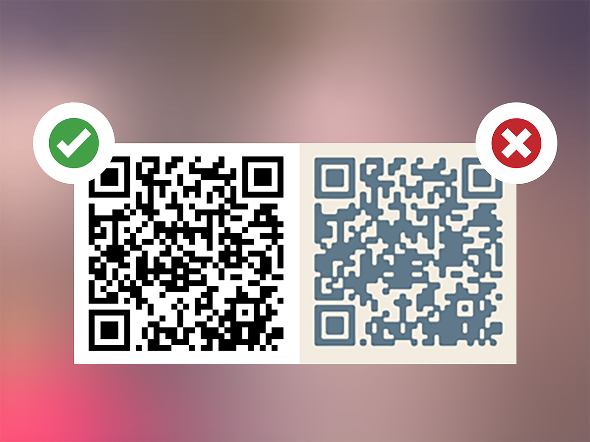 An example of a correct QR Code and a bad QR Code