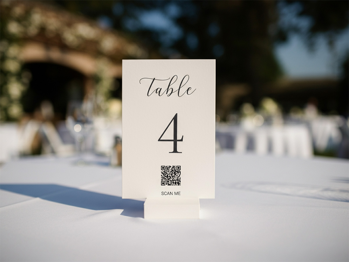 QR Card printed on the wedding table number